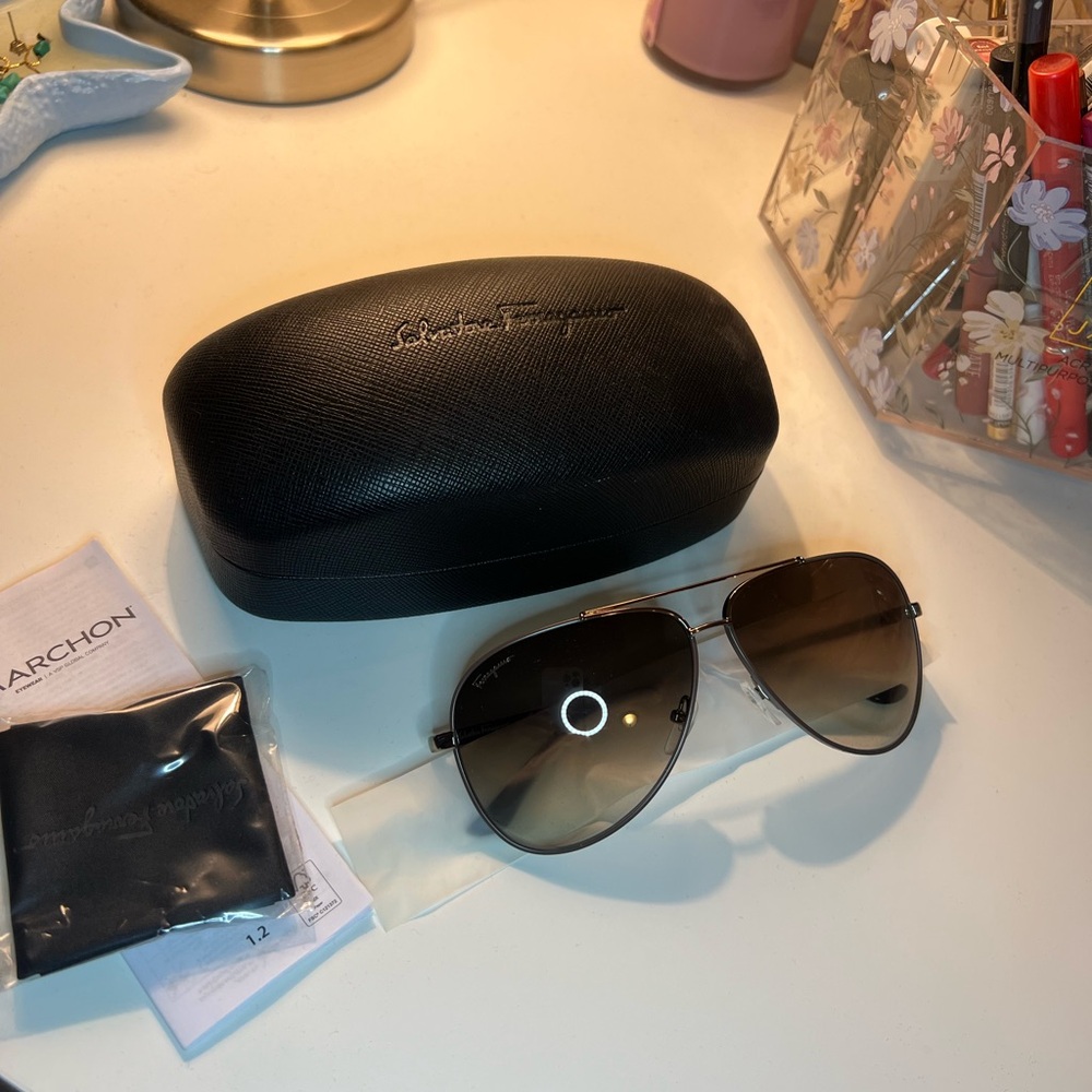 Salvatore Ferragamo Brown Aviator Sunglasses with Black Case